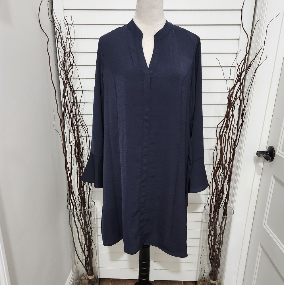 Blue Flowy Long Sleeve Dress